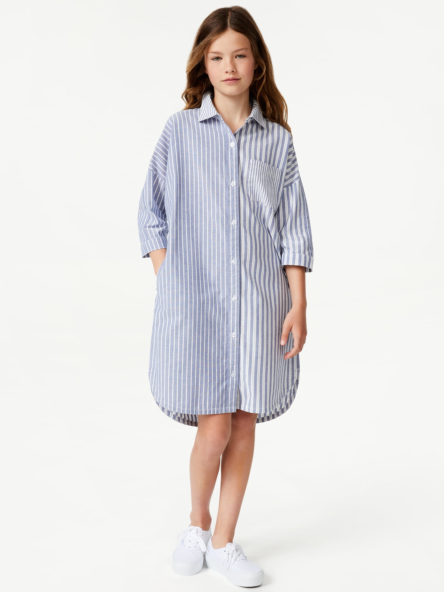 Free Assembly Oversized Short Sleeve Shirt Dress, Sizes 4-18