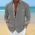 thumbnail image 2 of Dagegui Long Sleeve Shirt for Men Breathable Linen Shirts Patchwork Button Down Turndown Collar T-Shirt Casual Beach Tee Tops with Chest Pocket Gray M, 2 of 6