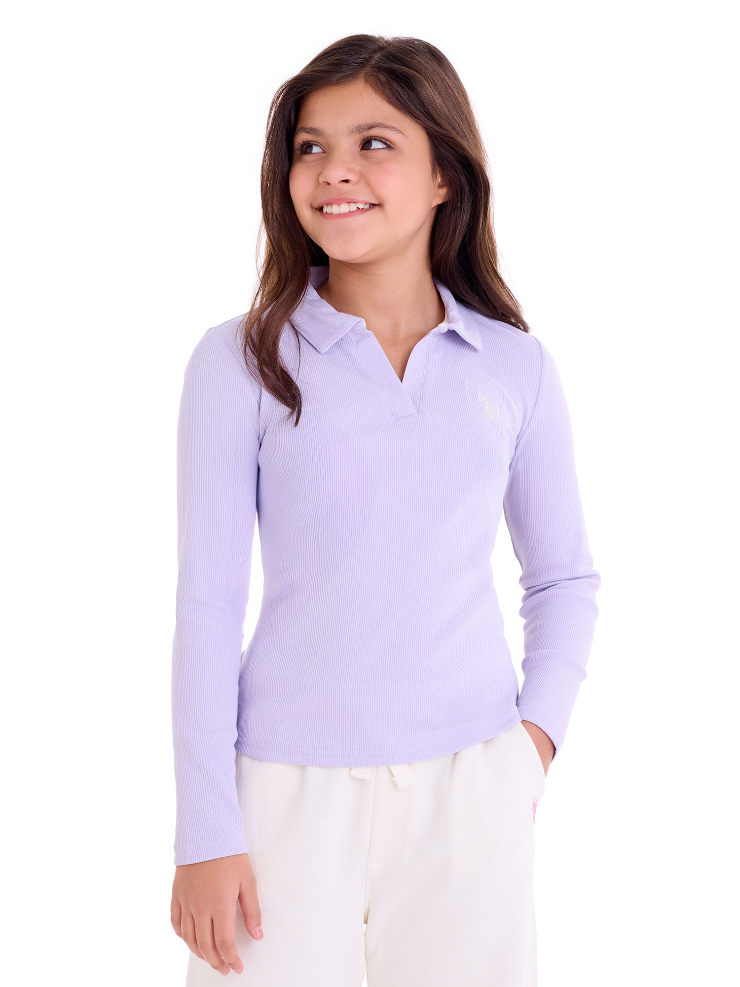 U.S. Polo Assn. Girls Long Sleeve Collared Top, Sizes 4-18