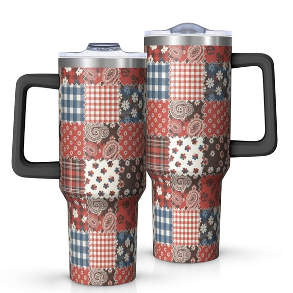 40oz Pioneer Flower Floral Print Pattern Insulated Tumbler with Handle, BPA-Free Leak Proof Lid and Straws, Double Wall Vacuum, Hot 12h/Cold 34h