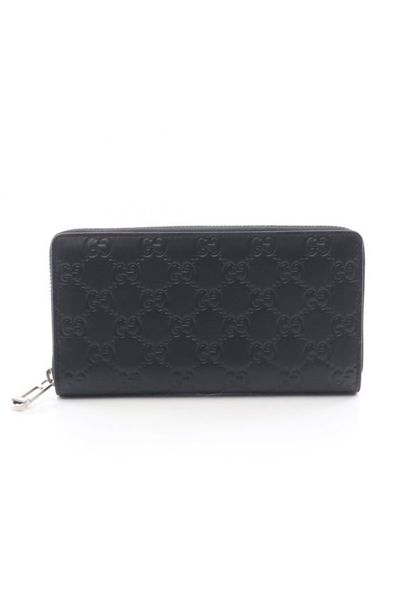 Pre-Owned Gucci GG Emblem Round Long Wallet, Leather, Women's, Black, 860868