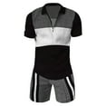 thumbnail image 3 of Wyzesi Men Workout Pantsuit Inseam Red Male Casual Striped Gradient Ramp Print Two Piece Suit Zipper Short Sleeve Top Blouse Suit Drawstring Pocket Short Set Sleep Pantsuit Men, 3 of 4