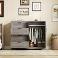 thumbnail image 4 of 43.3" Armoire Wardrobe Closet with 4 Drawers and 2 Doors, Wooden Dresser with Hanging Rod, Multifunctional Storage Cabinet for Bedroom, Grey, 4 of 7