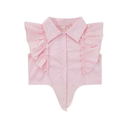 

Suanret Little Girls Flouncing Tops Summer Toddlers Sweet Style Solid Color Lapel Single-breasted Tie Up Blouse Clothes Pink 4-5 Years