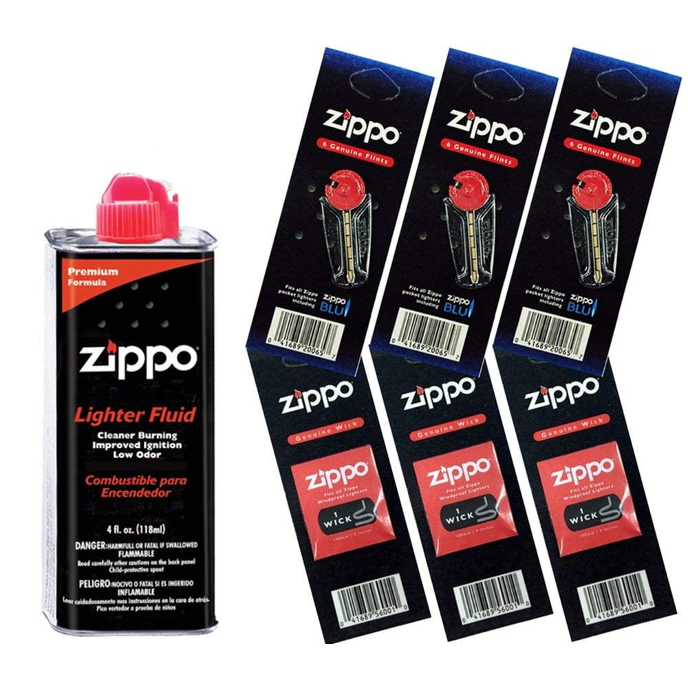 Zippo 4 Fl.oz Fluid Fuel and 3 Wick Card & 3 Flint Card (18 Flints