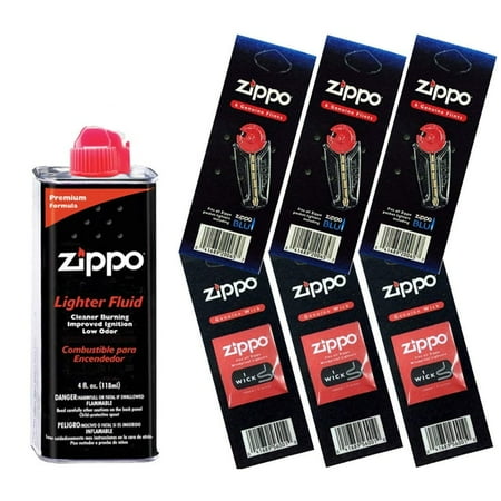 Zippo 4 Fl.oz Fluid Fuel and 3 Wick Card & 3 Flint Card (18 Flints)