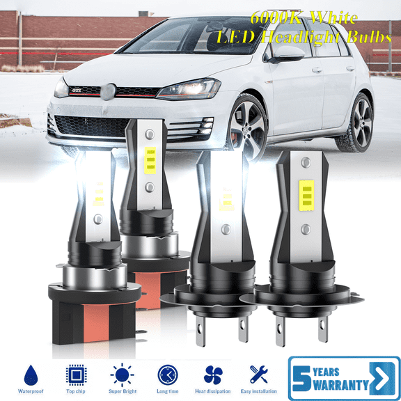 Compatible with Volkswagen GTI 2010-2018 – H15 H7 LED Headlight KIT High Low Beam Combo Bulbs (Pack of 4) , 6000K White Super Bright, Plug and Play