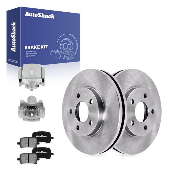 AutoShack Front Vented Brake Rotors   Ceramic Pads   Calipers 8-PC Brake Kit Replacement for 2004-2008 Chevrolet Malibu 2006-2007 Pontiac G6 10.87" (276 mm)