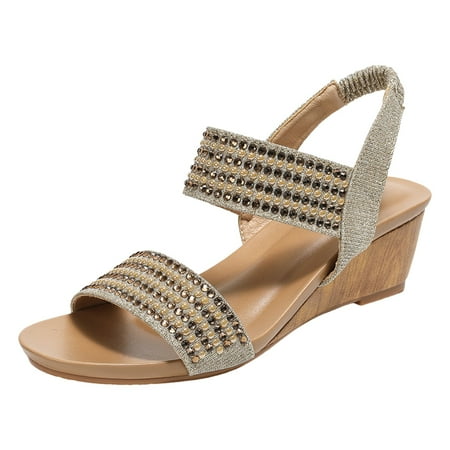 

PEASKJP Platform Sandals Women Women s Two Strap Buckle Sandal Casual Summer (Gold 7)