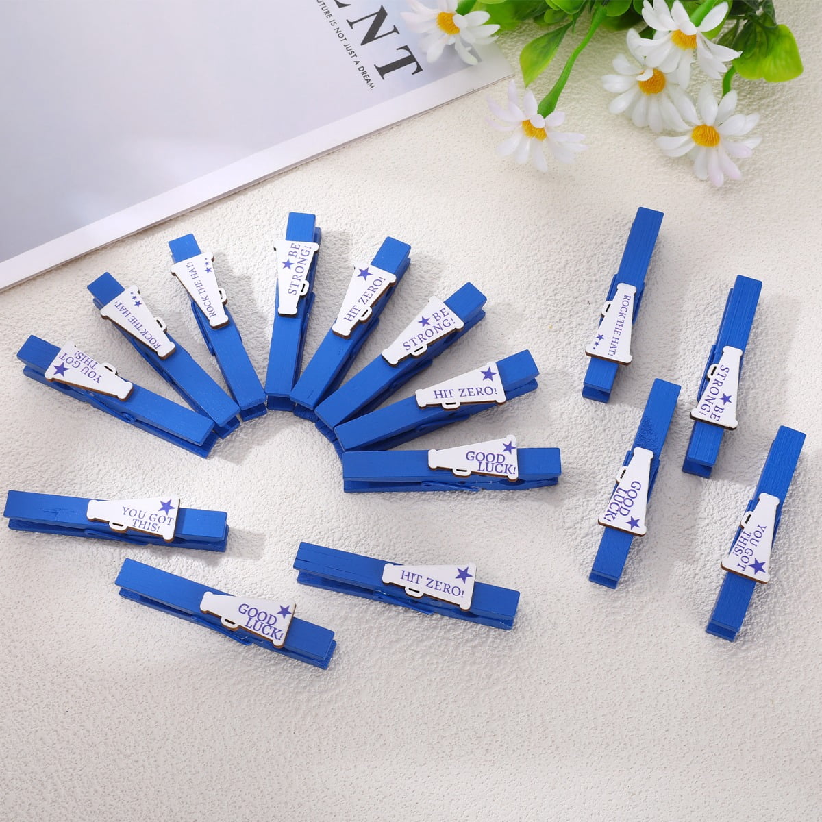 100 Pcs Cheerleading Spirit Pins Bulk Wooden Motivational Badges Blue Team Pins with Inspirational Quotes for Cheer Squad, Sports Events, Backpack Accessories and Team Support Gifts
