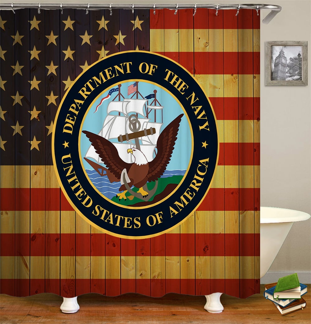 Shower Curtain Set With Hooks Department Of The Navy Vintage Flag