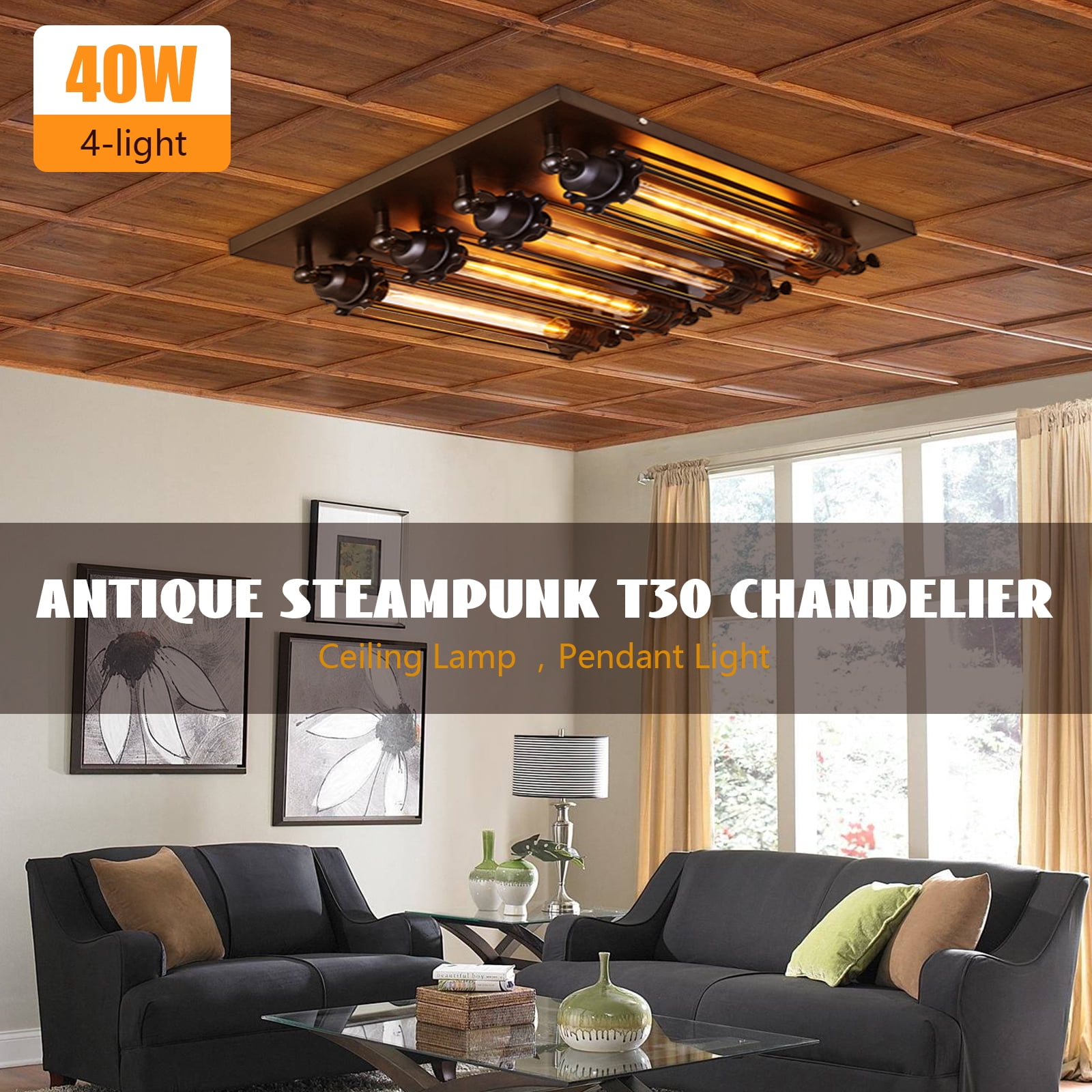Industrial Steampunk Ceiling Light Fixture, Cage Shape, Metal Pendant Loft Lamp for ‎Indoor