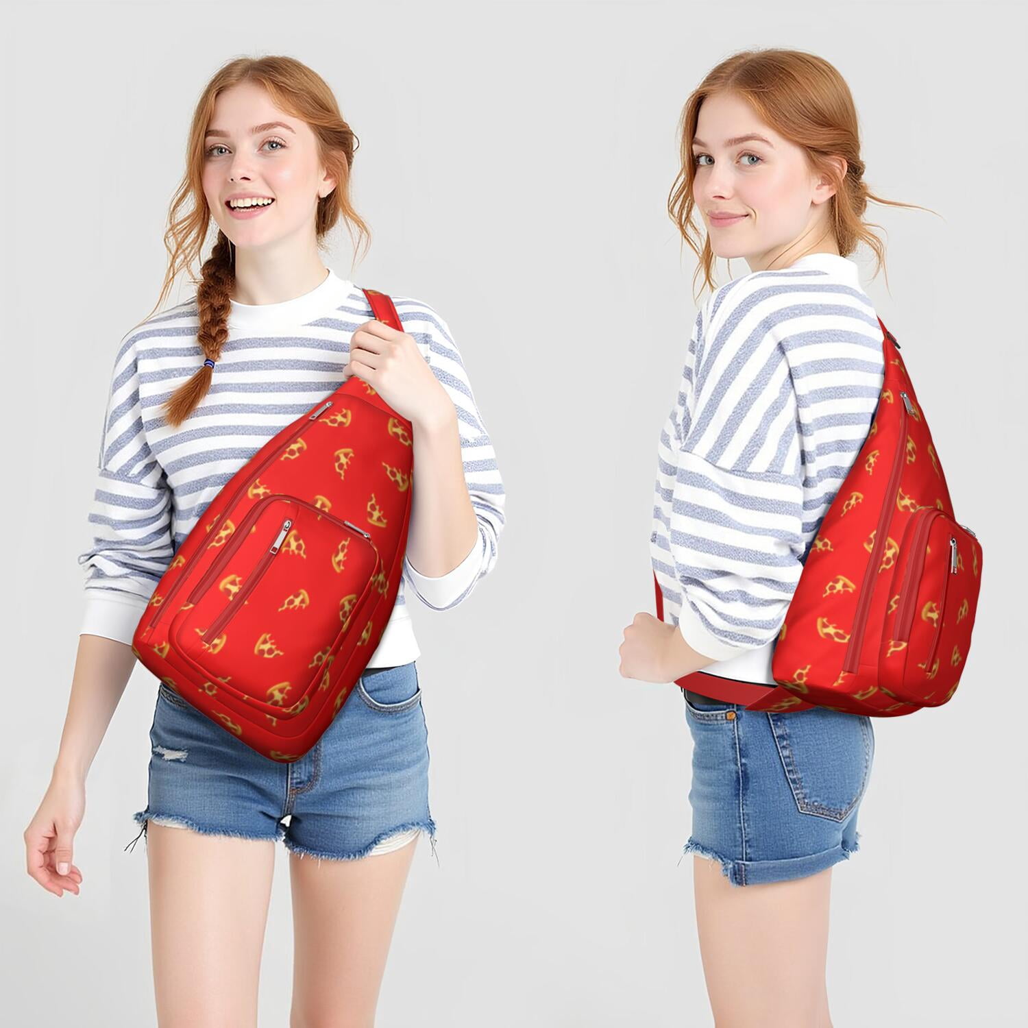 Funny Pizza Lover Chest Bag - Kawaii Foodie Sling Bag with Delicious Pizza Print, Lightweight Water-resistant Fanny Pack for Pizza Party & Daily Use (Women & Men)"
