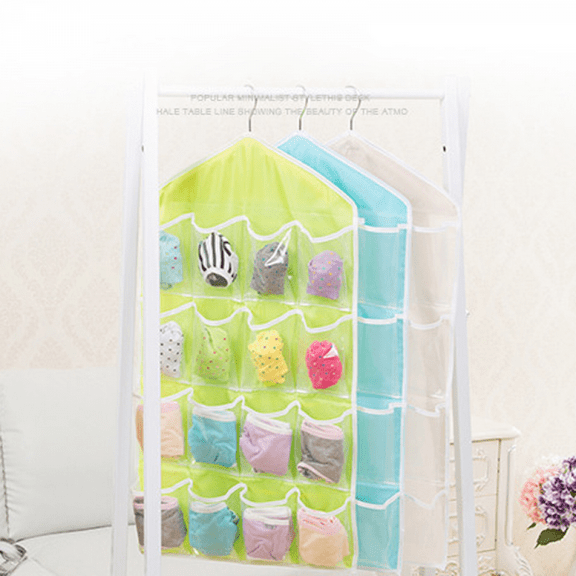 QIFEI 1Pc Closet Hanging Organizer with Metal Hanger, Dual Sided Wall Shelf Wardrobe Storage Bags, PE Space Saver Bag for Bra Underwear Underpants Socks Random Color