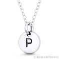 thumbnail image 3 of Initial Letter "P" Engraved Tiny 11x8mm (0.4"x0.3") Circle Pendant & Chain Necklace in .925 Sterling Silver, 3 of 3