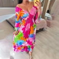 thumbnail image 2 of Women's Floral Print V-Neck Casual Dress 3/4 Sleeve Loose Fit Summer Elastic Waist Long Dress for Parties Weddings Vacations Polyester Lightweight Comfortable, 2 of 9