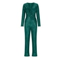 thumbnail image 4 of UPPADA Sparkly Sequin Jumpsuits for Women Dressy formal Long Sleeve Party Rompers Wrap V Neck Wide Leg Pants One Piece Outfits Green,M, 4 of 7