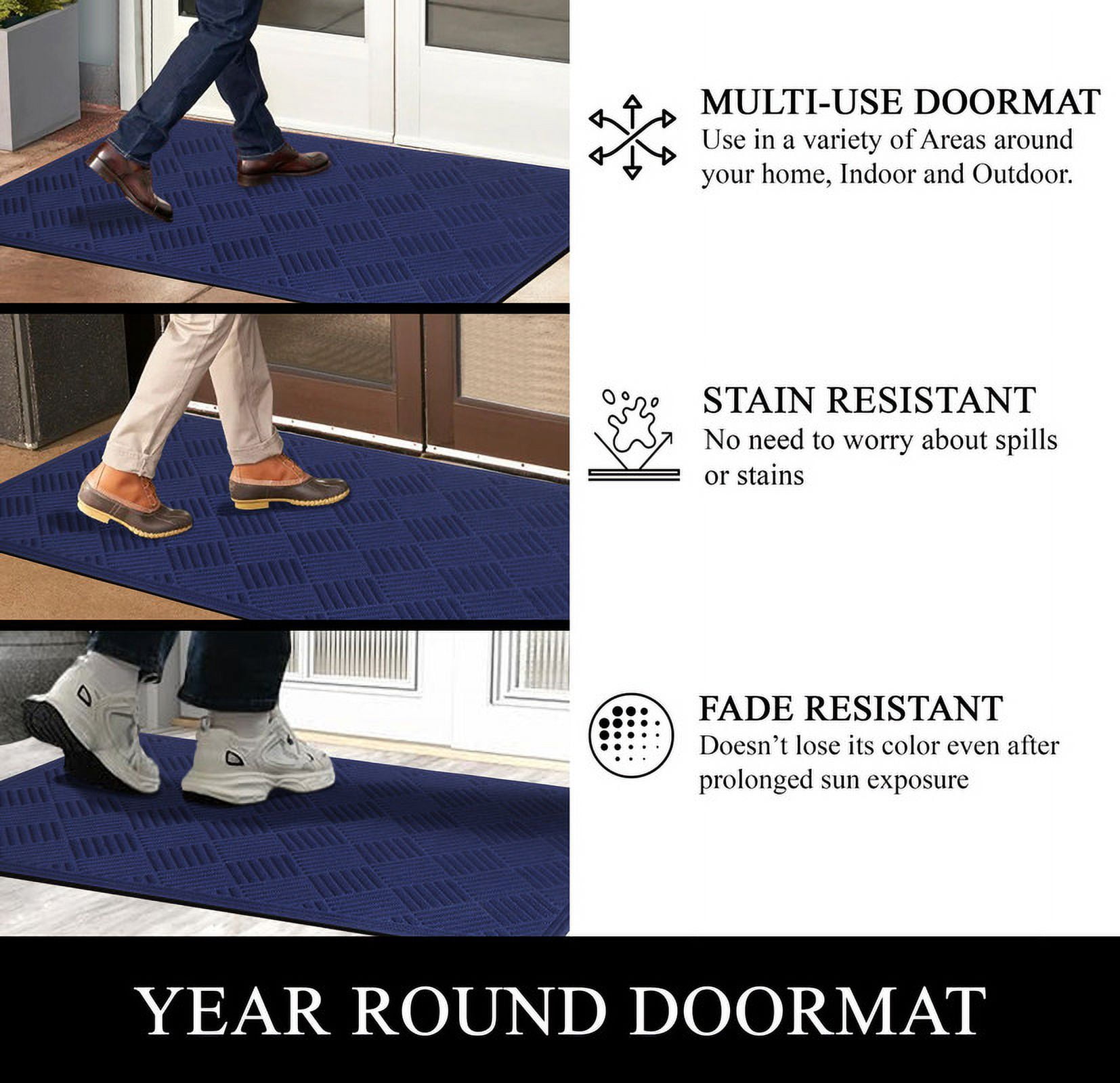 A1HC New Durable and Versatile Polypropylene Rubber Door Mat All Weather Inside Outside Door Mat Easy to Maintain for Entrance Back Doors, Patio, Garage 36" x 60"