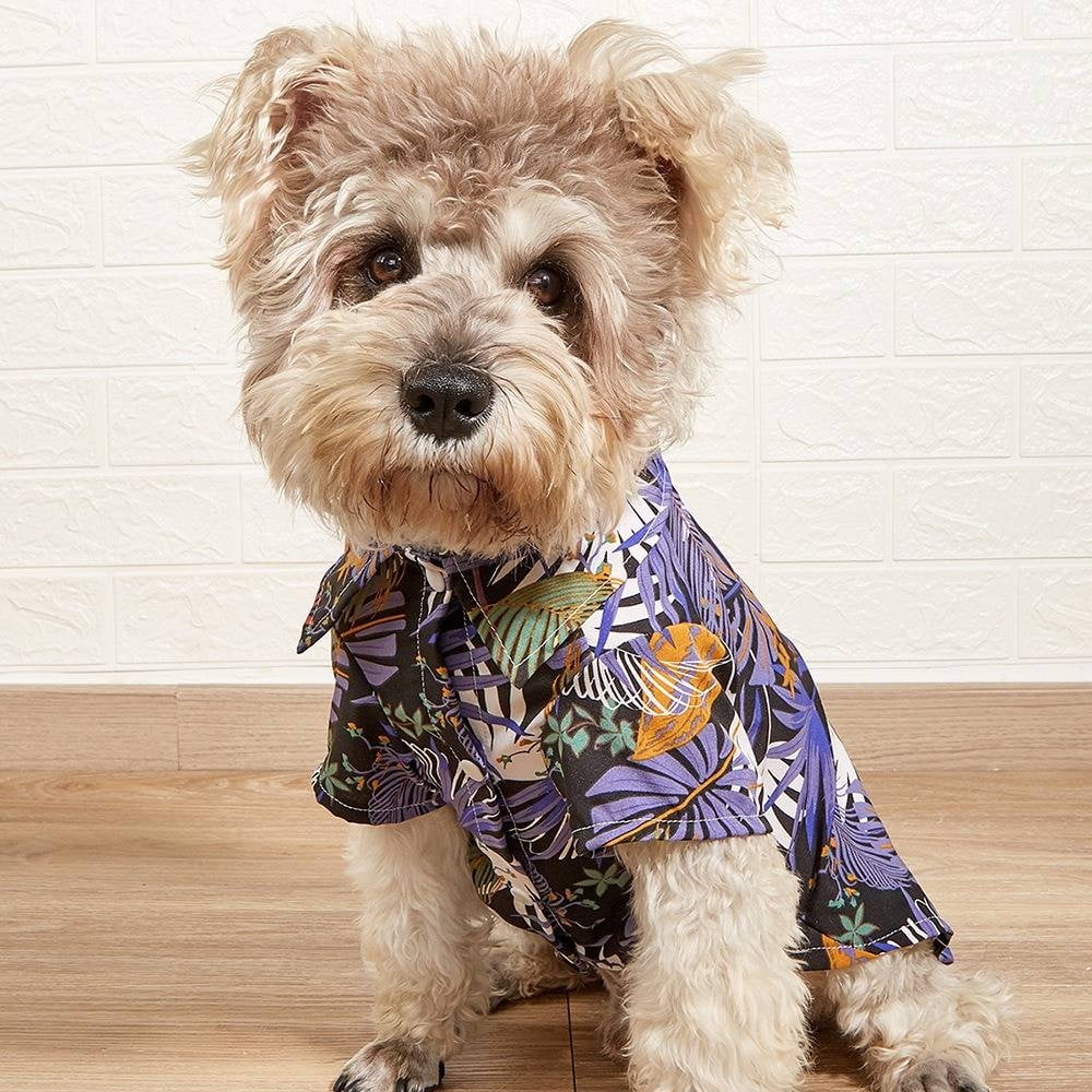 Hawaiian Dog Shirt Summer Hawaii Style Breathable Floral Polo T