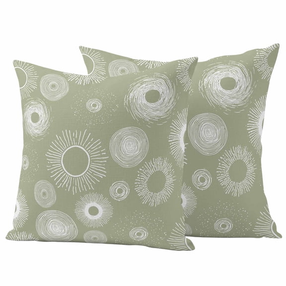Geometric Outdoor Waterproof Pillow Covers, Abstract Sage Green White Boho Circle Dot Decorative Square Throw Pillowcase Sofa Cushion Sham for Patio/Couch/Chair, 26"x26" 2 Pack