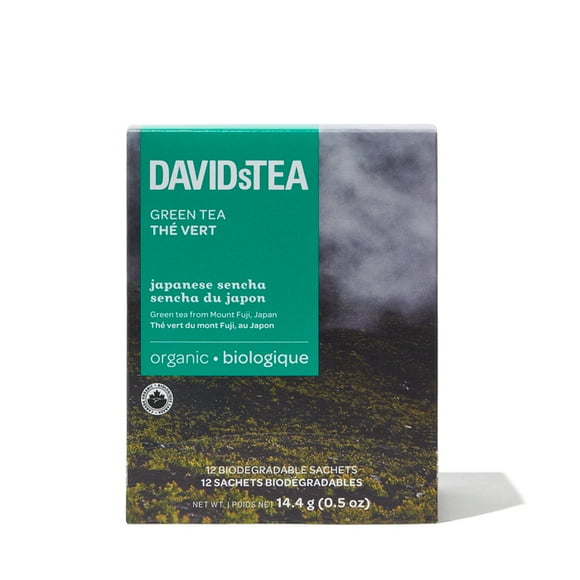 DAVIDsTEA Pack of 12 Individually Wrapped Sachets, Green Tea - Japanese Sencha Tea