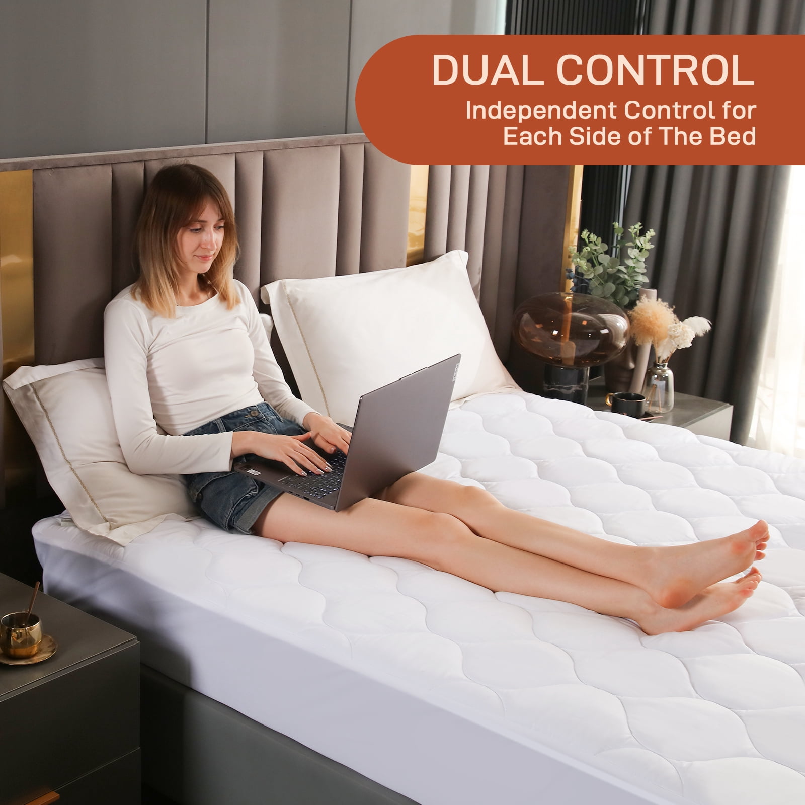 SOHTOPHO Heated Mattress Pad Calking, Heated Blanket, White, 72" X 84", Electric Mattress Pads, Heated Mattress, Bed Warmer, Bed Heater, Electric Blanket, Heated Mattress Cover, Heated Pad for Bed