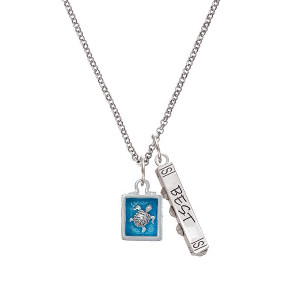 Delight Jewelry Silvertone Sea Turtle in Shadow Box Silvertone Best Friends Forever Bar Charm Necklace, 23"