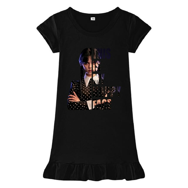 Wednesday Addams Robe Fille Wednesday Addams Pyjama Manches Courtes en Soie Glacée Chemise de Nuit-fanceye