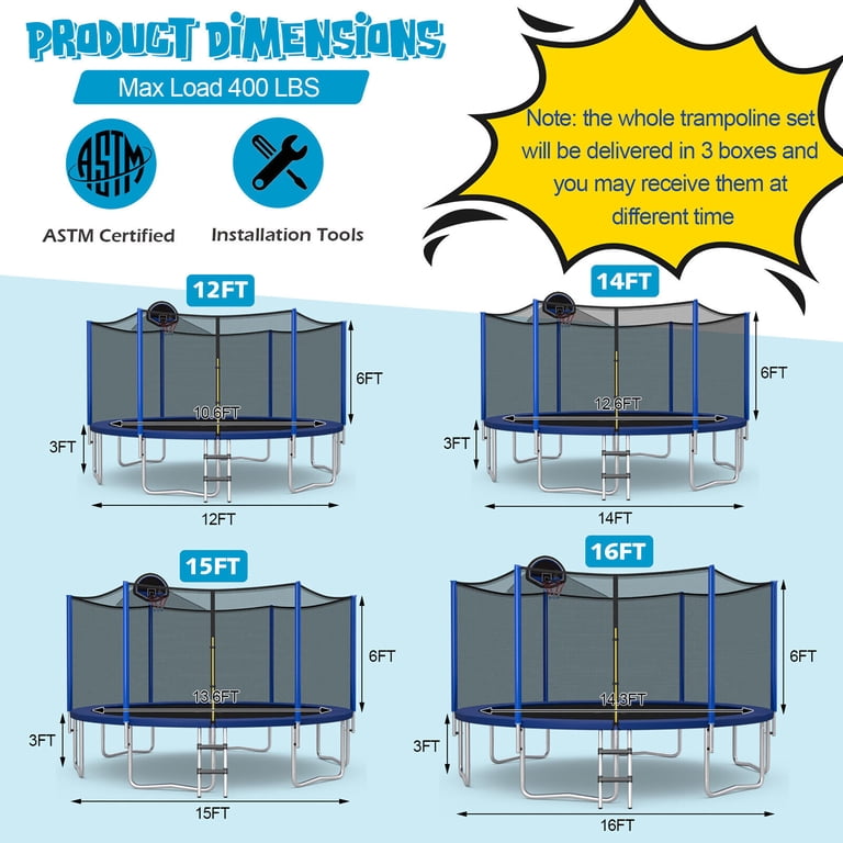 Gymax 14FT Outdoor Trampoline w/ Safety Enclosure, Basketball