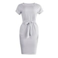 thumbnail image 7 of Holiday Gifts! pstuiky Casual Dresses for Women, Shirt Dress Striped Short Sleeve Crew Neck Sundresses High Waist with Pockets Knee Length Dresses Formal Dresses for Women Anniversary Gray XL, 7 of 7