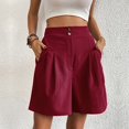 thumbnail image 4 of Womens Shorts Stretchy Summer Solid Color Loose Breathable Semi Elastic Waist High Waist Wide Leg Trendy Casual Shorts S-XL, 4 of 6