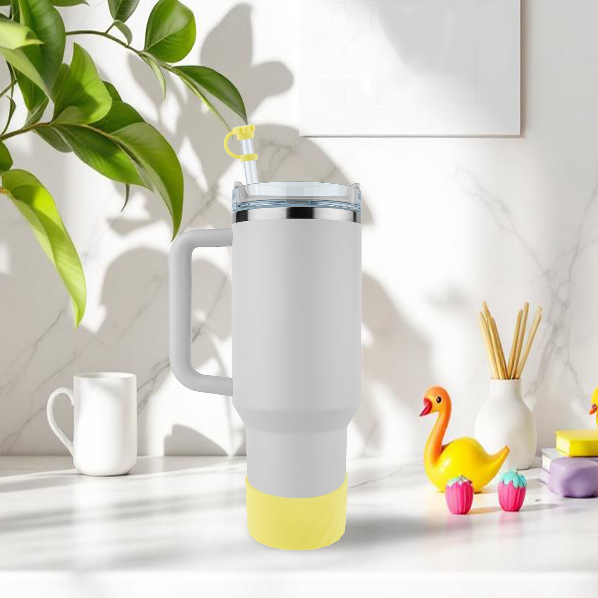 Unique Bargains Cup Sleeve and Straw Plug Set for Cup Accessories Yellow