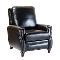 Upholstered Genuine Leather Recliner Chair with Solid Wood Legs, Black