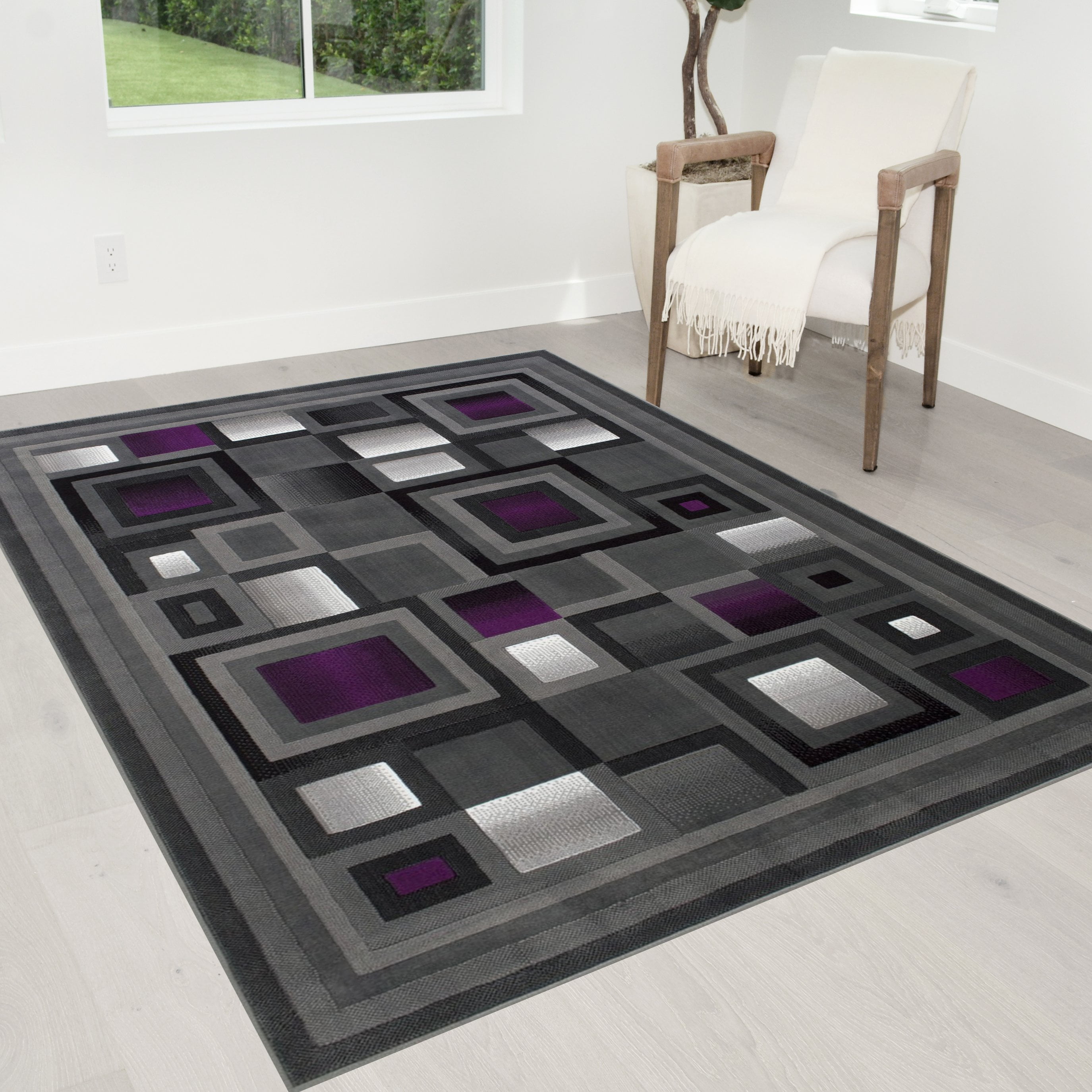 Handcraft Rugs Purple and Gray Abstract Geometric Modern Squares Pattern Area Rug