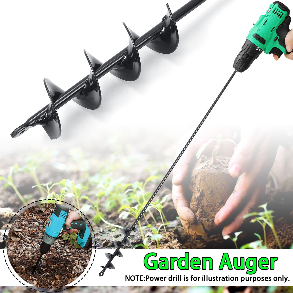 Universal Garden Auger Earth Planter Steel Drill Bit Post Hole Digger Tool 