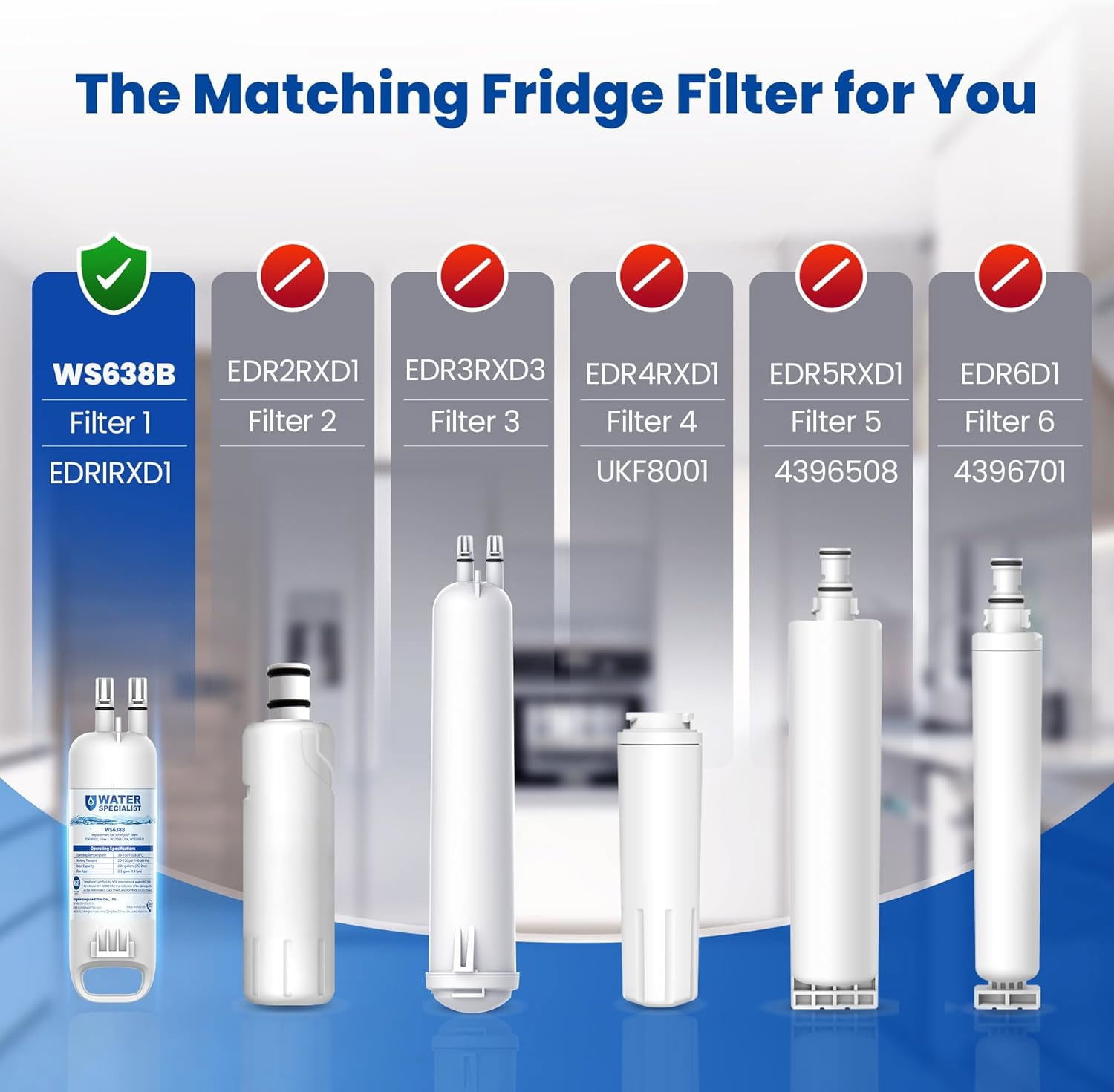 Waterspecialist EDR1RX D1 Refrigerator Water Filter, 4 Filters
