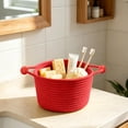 thumbnail image 3 of Storage Basket Woven From Cotton Rope with Beaded Handles, Multi-Use Desktop Bin for Toy and Small Item Organization, Decorative Woven Basket for Nursery, Dorm, Bedroom 7.87" X 7.87" X 4.72", 3 of 6