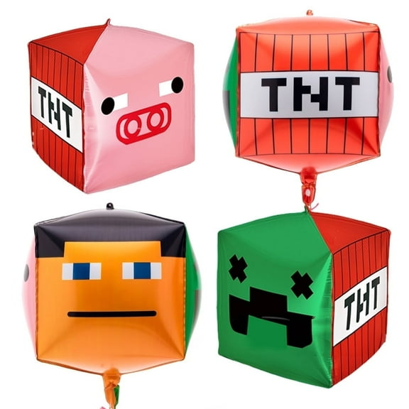 4 PCS Pixel Mining Balloons Pixel Style Gamer Party Supplies 4D Minecraft Balloons Birthday Party Balloons