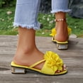 thumbnail image 6 of Women's Floral Block Heels Square Toe Elegant Dressy Slide Sandals Wedding Party Date Night Heel Sandals Yellow 9(42), 6 of 8