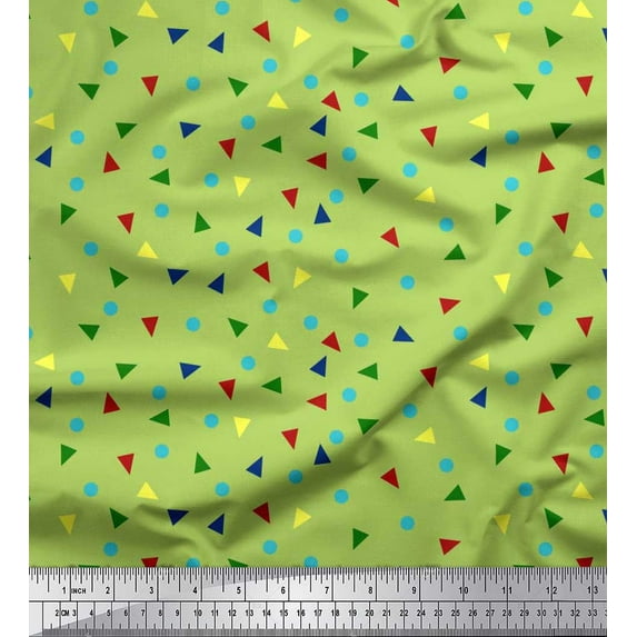 Soimoi Poly Georgette Fabric Dot & Triangle Geometric Print Fabric by The Yard 52 Inch Wide