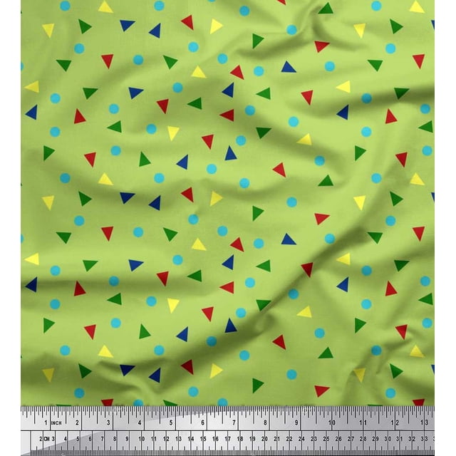 Soimoi Silk Fabric Dot & Triangle Geometric Printed Craft Fabric by The Yard 42 Inch Wide