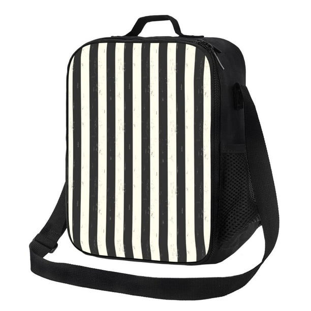 Disketp Black And White Thick Stripes Bolsa Térmica Estampada para Almuerzo, Lonchera para Hombres y Mujeres Adultos