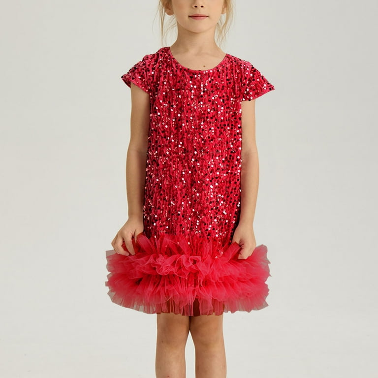 QNANSPI Girls Princess Birthday Party Dresses, Holiday Formal Dress for  Girls, Little Girls Sequin Solid Slim Cut Mesh Hem Short Sleeve Round Neck  Party Performance Formal Princess Dress for 2-8Y - Walmart.com