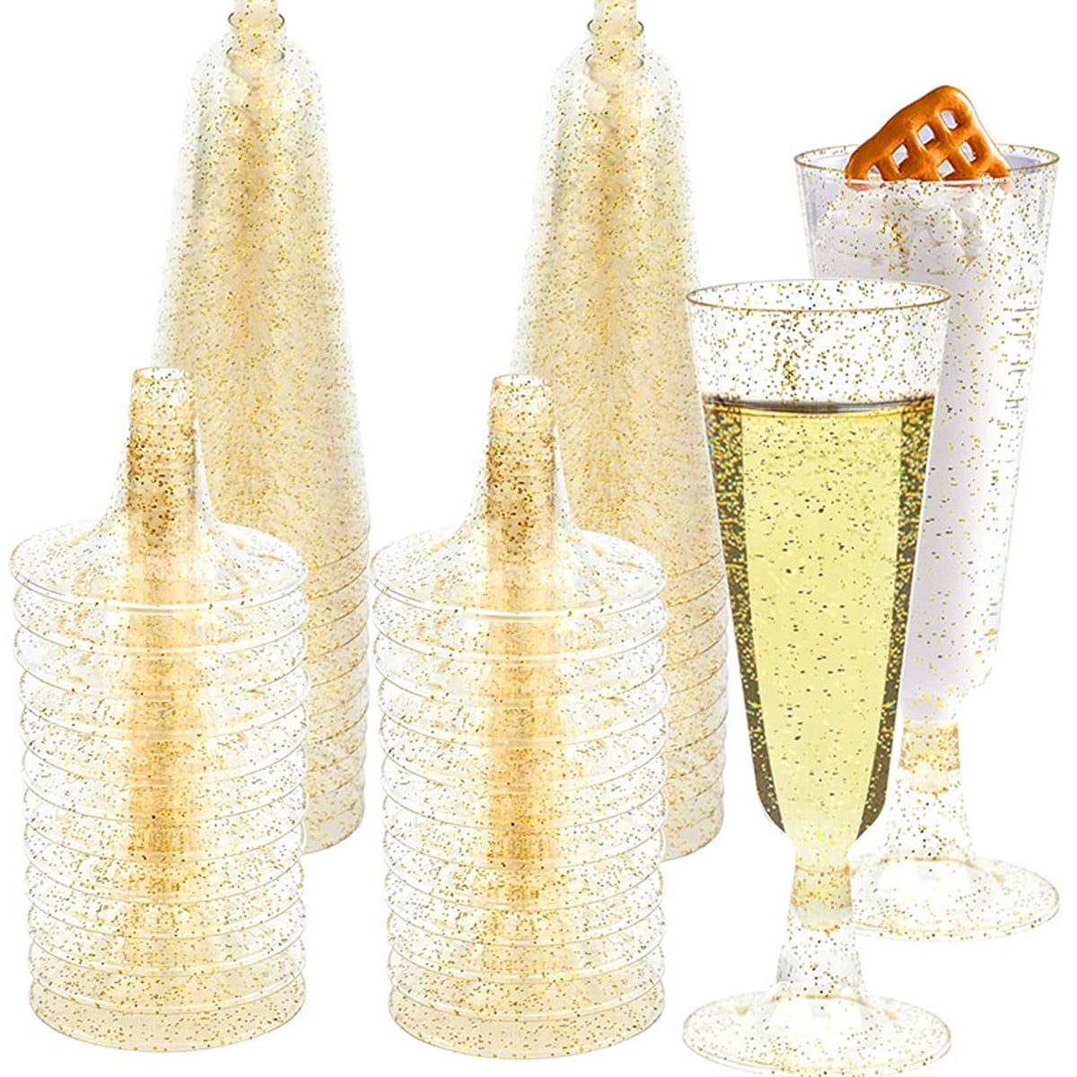 Plastic Champagne Flutes Plastic Mimosa Glasses 40 Pack ,Disposable Champagne Glasses Clear Acrylic Wedding Toasting Glasses for Party Cocktail Cups Bulk Supplies - Gold powder