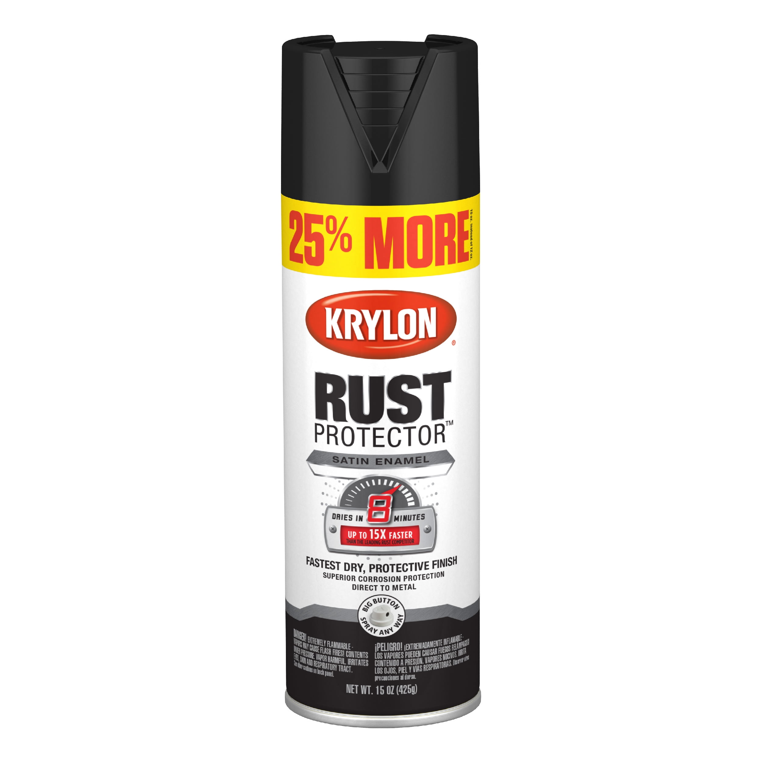 Krylon Rust Protector Enamel Spray Paint, Satin, Black, 15 oz