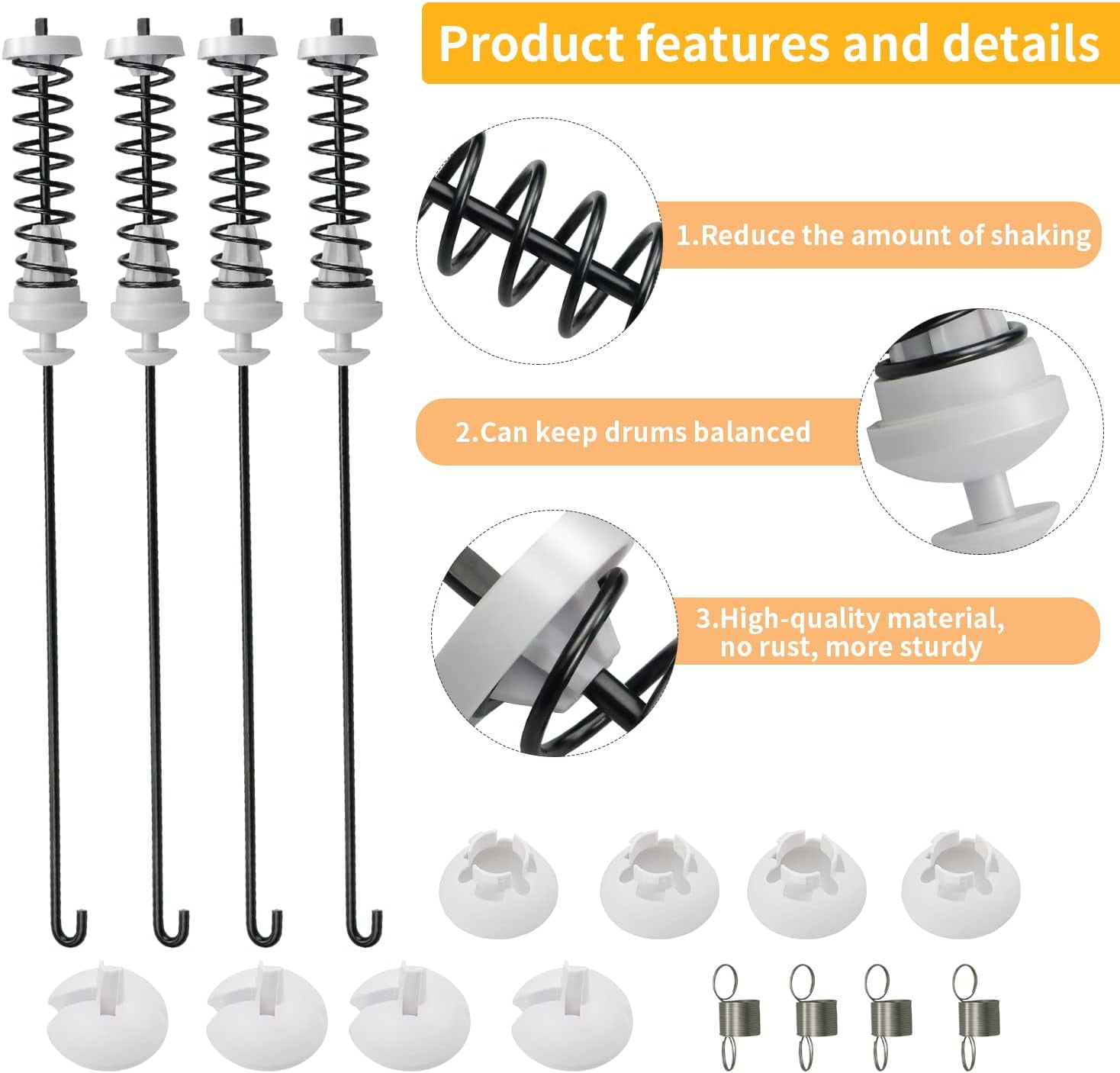 Binazon Suspension Rod Kit with Suspension Springs for Whirlpool, Kenmore, Amana, Maytag Washing Machines, 4-Count