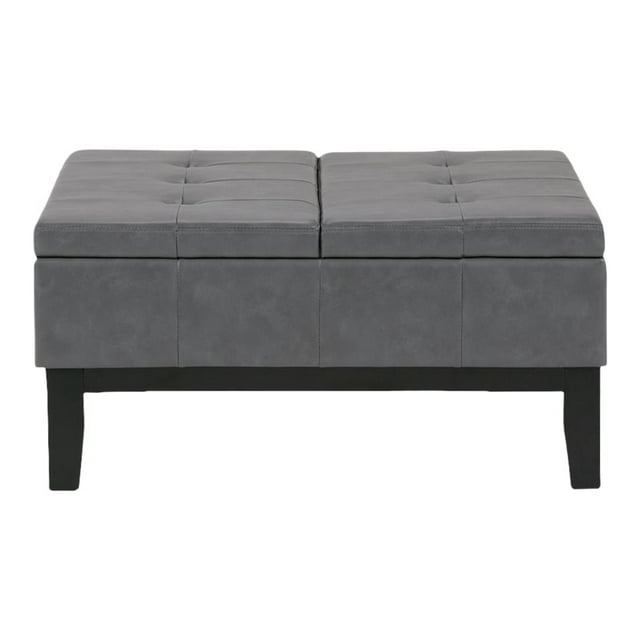 Simpli Home Dover Ottoman Carré en Faux Cuir avec Bois, Gris Pierre