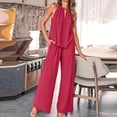 thumbnail image 4 of GILIGEGE Linen Sets for Women 2 Piece Summer Sleeveless Short Sleeve Top and Trousers Outfit Set Fashionable Plain Leisure Suit Loungewear with Pockets Wide Leg Pants Tracksuit Lounge Matching Sets, 4 of 9