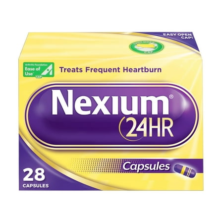Nexium 24HR Acid Reducer Heartburn Relief Capsules for All-Day and All-Night Protection From Frequent Heartburn With Esomeprazole Magnesium, 28 Count