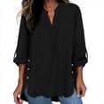thumbnail image 4 of HAOTAGS Womens Shirts Business Casual Black Button Down Plus Size Tops Long Sleeve Solid V Neck Blouses for Women, 4 of 5